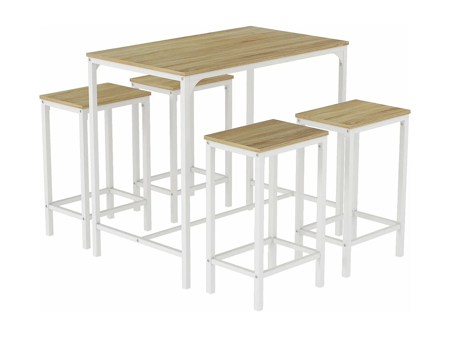 Ensemble Table de Salle à Manger, Table de Bar et chaises de Bar, Table Haute et 4 Tabouret, Chêne