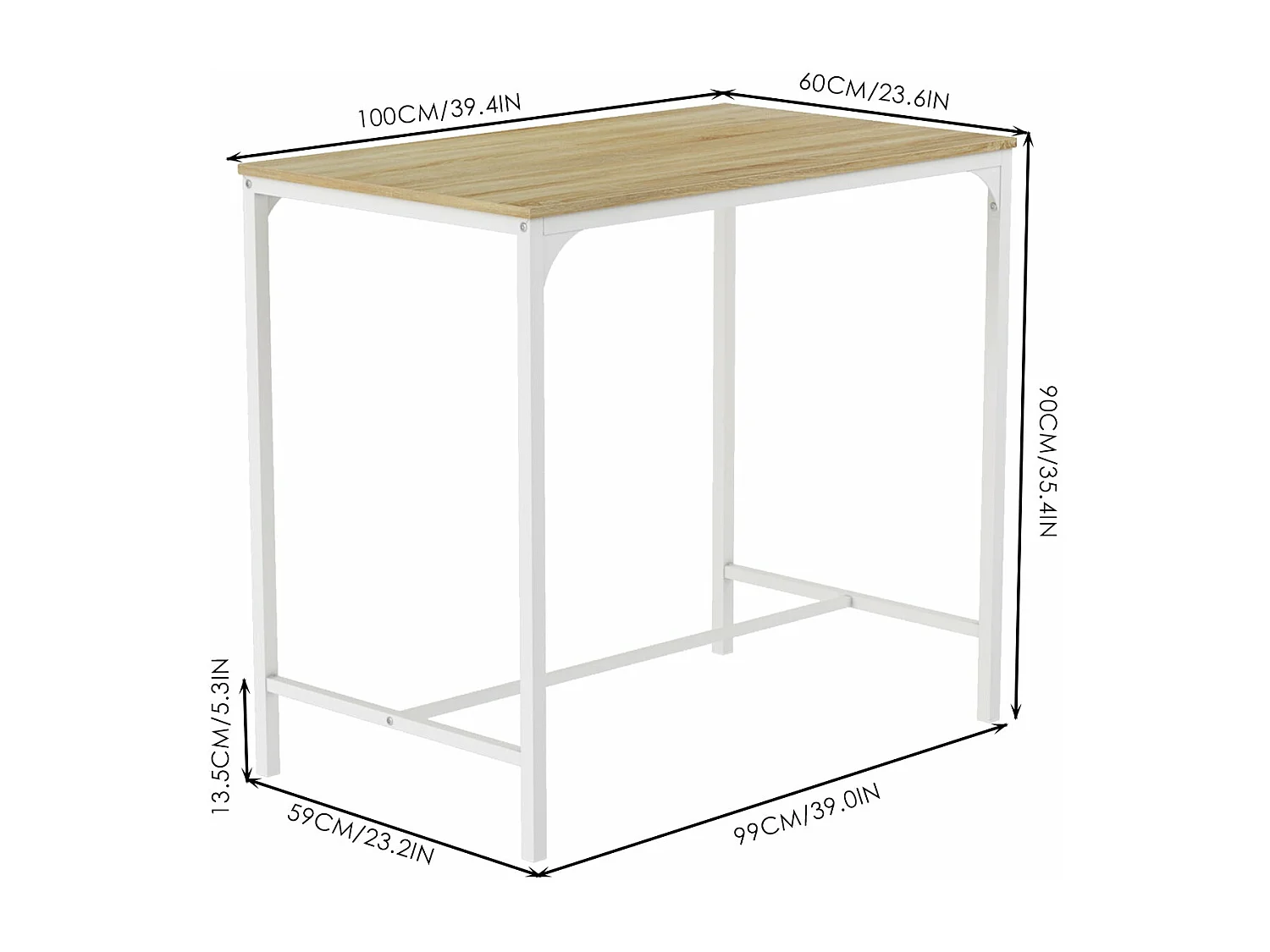 Ensemble Table de Salle à Manger, Table de Bar et chaises de Bar, Table Haute et 4 Tabouret, Chêne