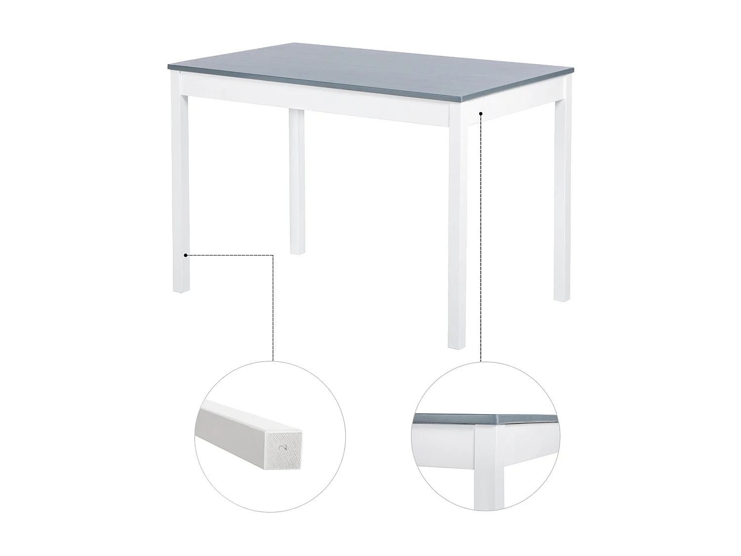 Ensemble de Table et Chaises en Pin Pur - 1 Table et 4 Chaises Assorties Gris et Blanc