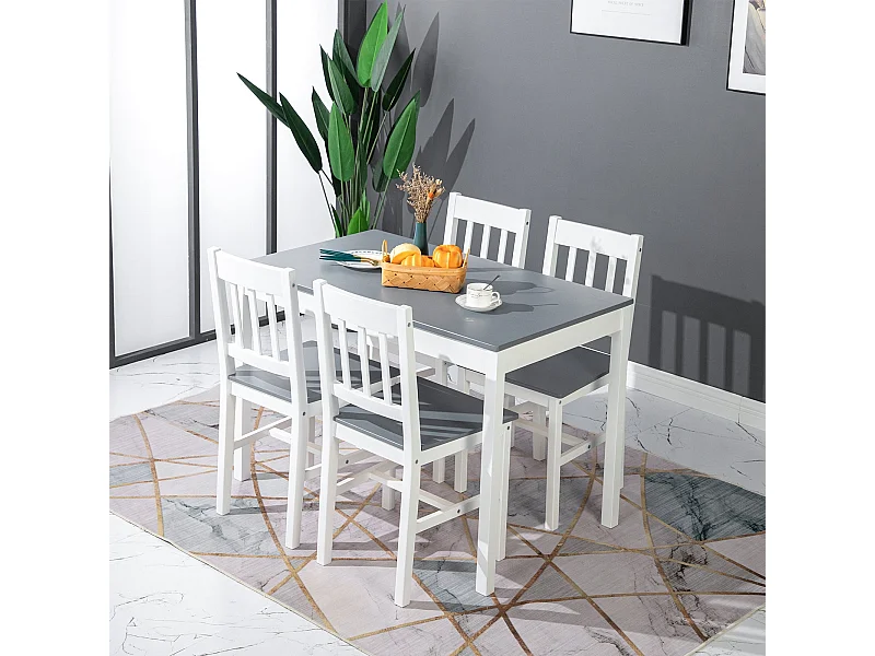 Set Tavolo e Sedie in Pino Puro Grigio e Bianco - Design Pulito a 5 Pezzi