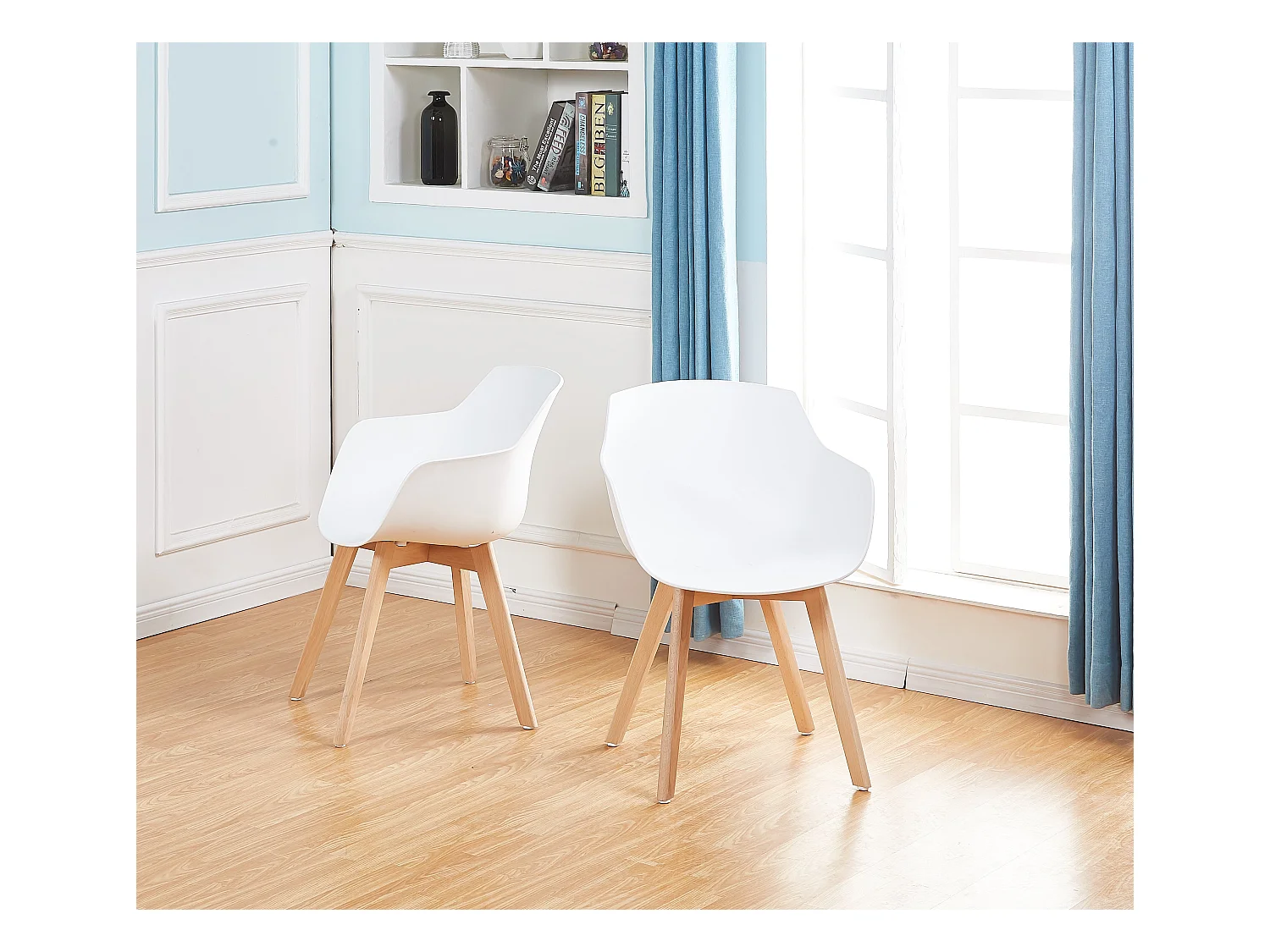 Lot de 2 Chaises Salle à Manger Fauteuils Scandinave de Cuisine avec Pieds en Bois de Hêtre Massif Blanc