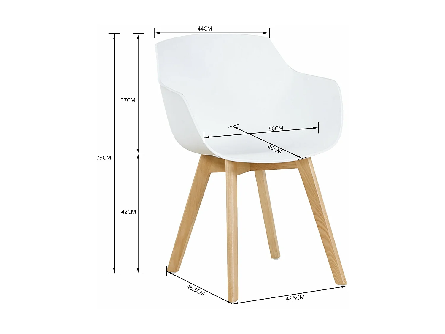 Lot de 2 Chaises Salle à Manger Fauteuils Scandinave de Cuisine avec Pieds en Bois de Hêtre Massif Blanc
