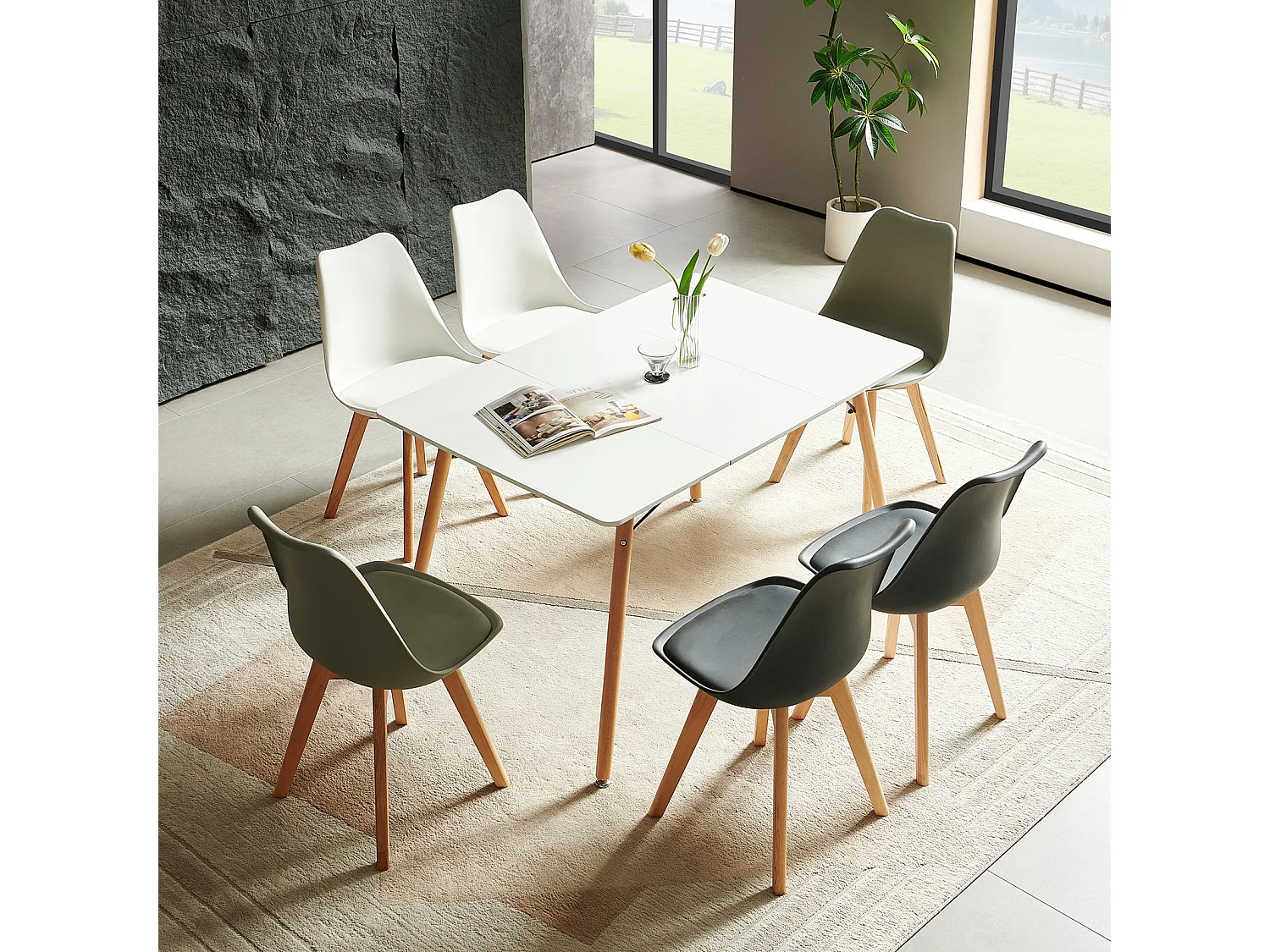 Table à Manger pour 4 à 6 Personnes au Style Moderne,  Adaptée à la Cuisine, Manger, Salon et au Bureau, 160x80x73.5 cm--Blanc