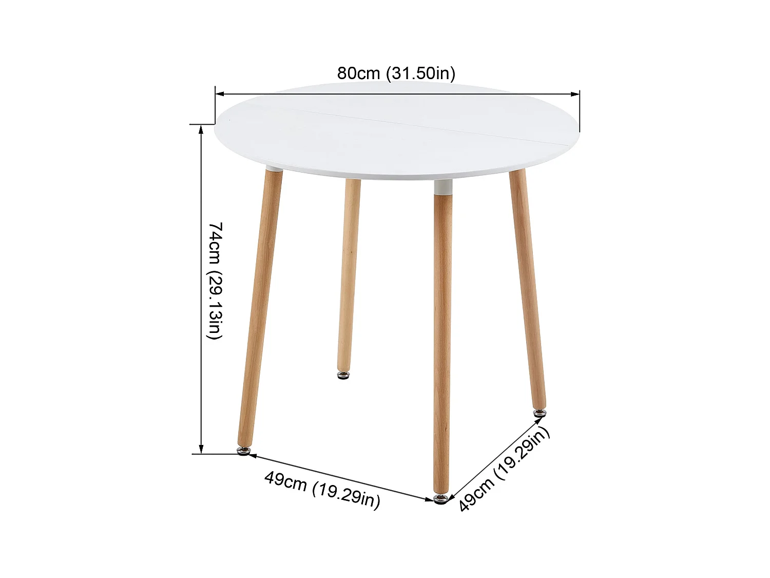 Table à Manger Ronde Moderne Laquée Blanc Mat pour 2 à 4 Personnes - Pieds en Hêtre - 80 x 80 x 73 cm