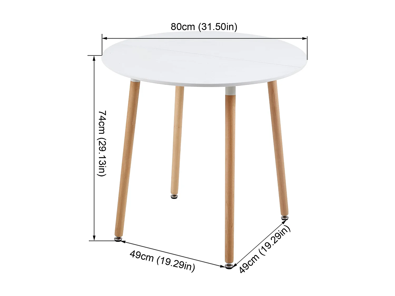 Table à Manger Ronde Moderne Laquée Blanc Mat pour 2 à 4 Personnes - Pieds en Hêtre - 80 x 80 x 73 cm