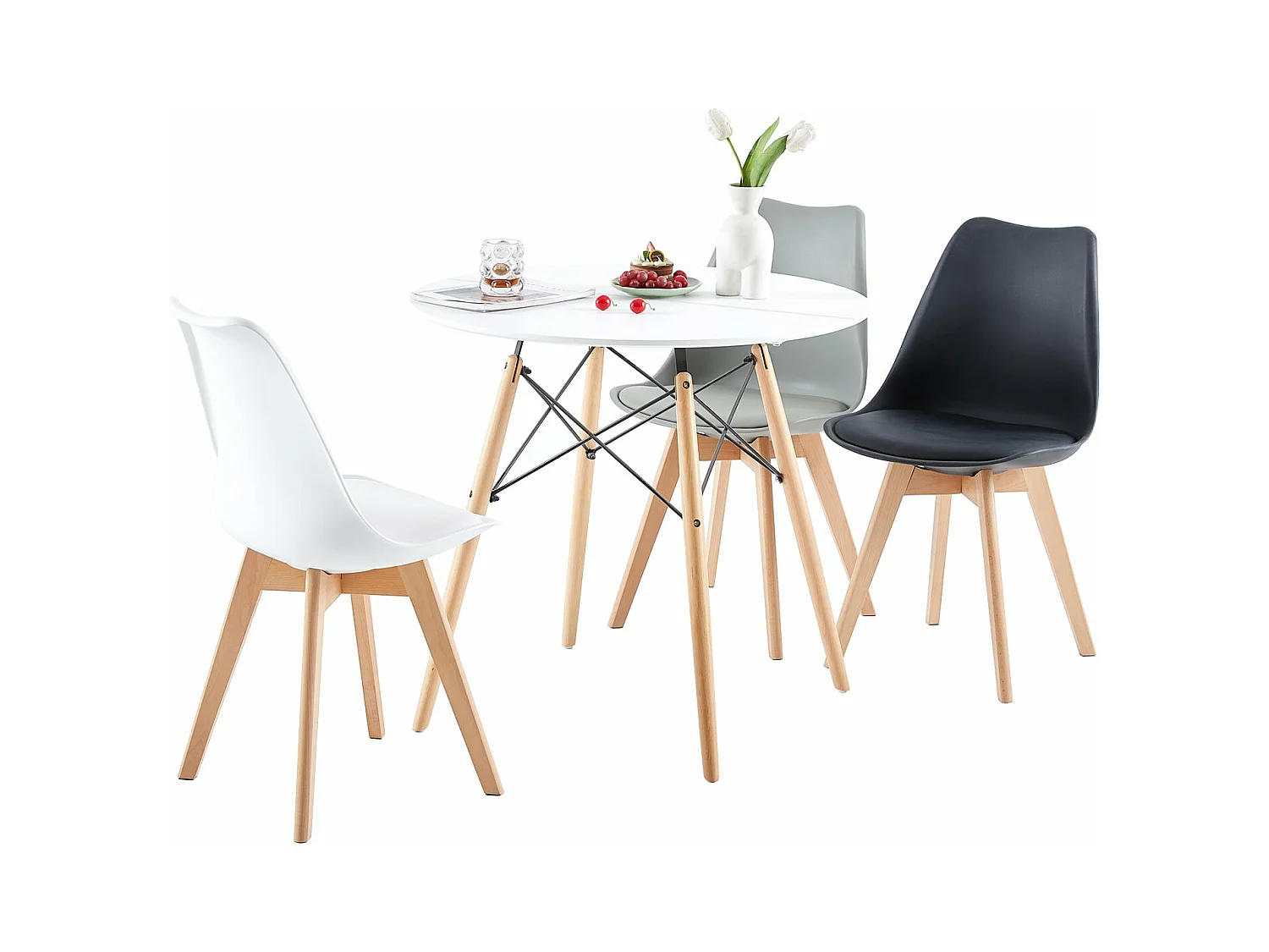 Table à Manger Scandinave Laquée Blanc Mat pour 2 à 4 Personnes - 80 x 80 x 73 cm