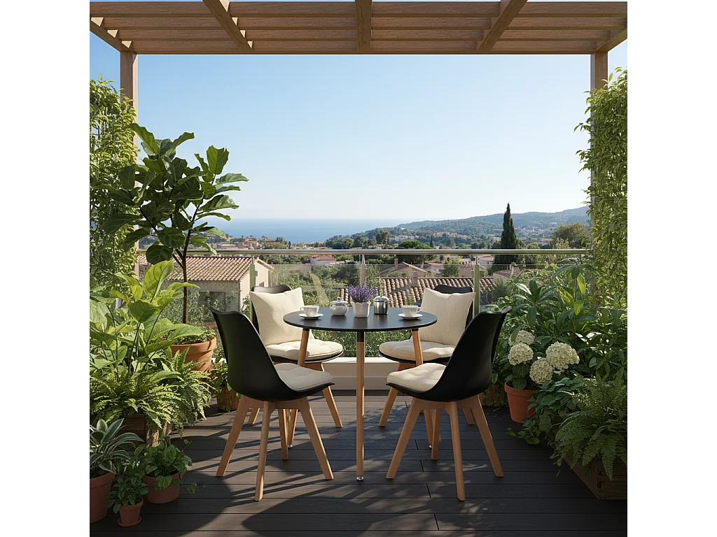 Tavolo da pranzo rotondo nero opaco 80x80 cm con gambe in faggio massiccio design nordico per 2-4 persone