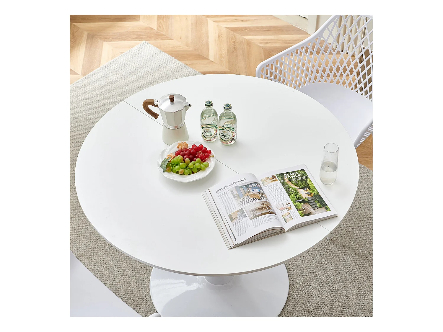 Table à Manger Ronde Moderne, Table de Bar, Convient pour la Cuisine, Salon et Bureau, pour 2 à 4 Personnes, Diamètre 100 cm--Blanc