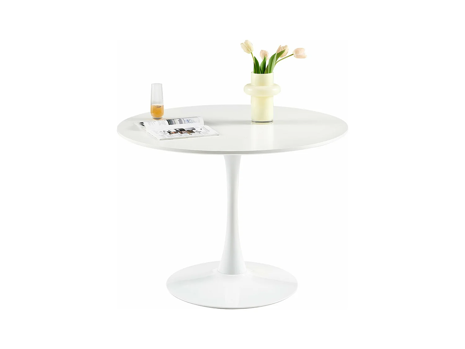 Table à Manger Ronde Moderne, Table de Bar, Convient pour la Cuisine, Salon et Bureau, pour 2 à 4 Personnes, Diamètre 100 cm--Blanc