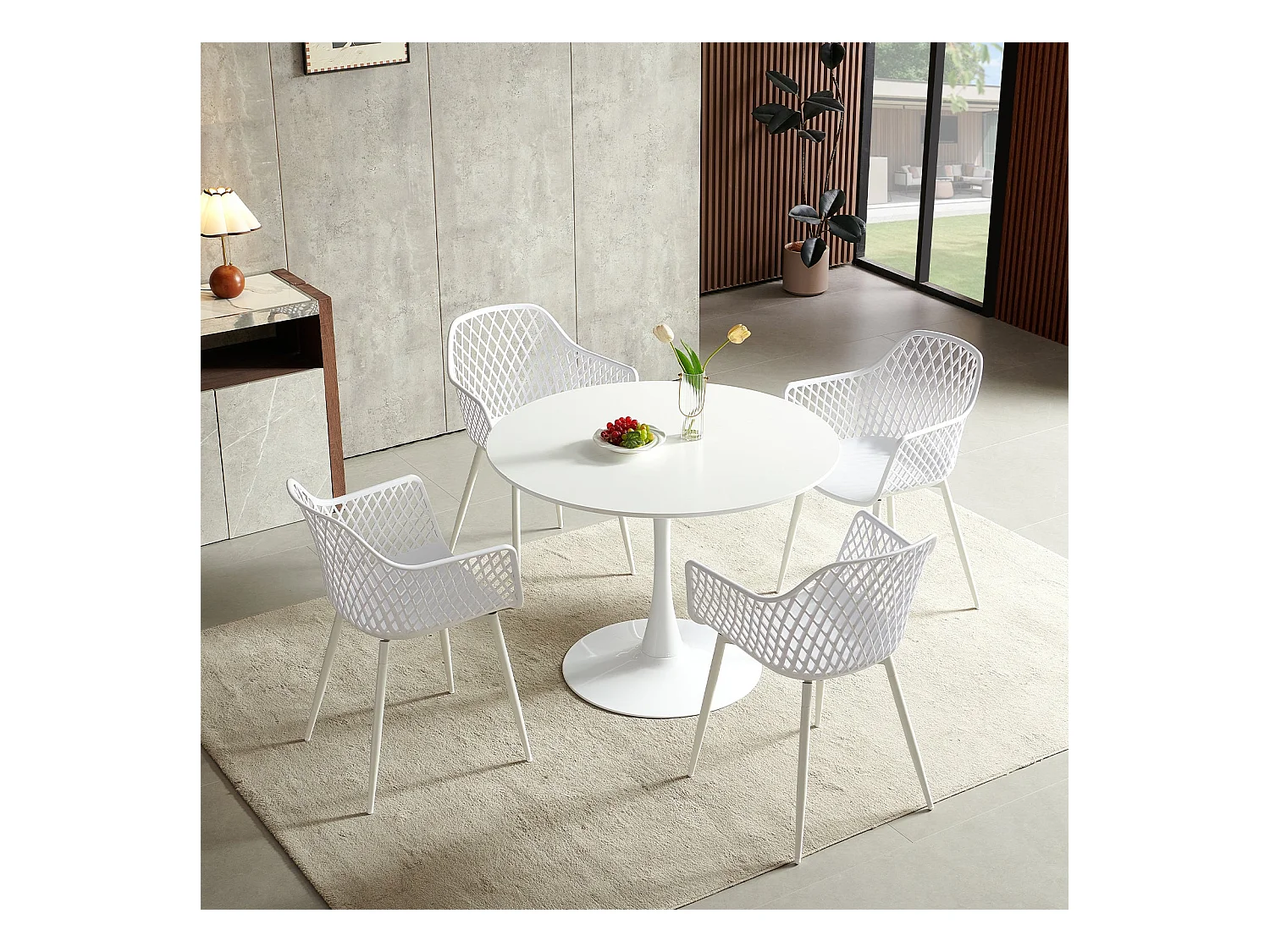 Table à Manger Ronde Moderne, Table de Bar, Convient pour la Cuisine, Salon et Bureau, pour 2 à 4 Personnes, Diamètre 100 cm--Blanc