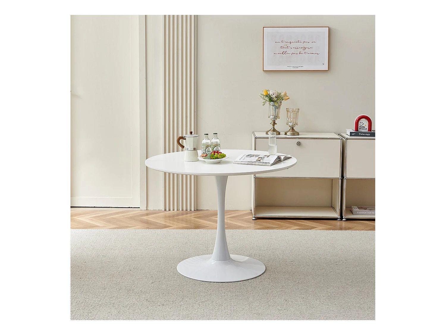 Table à Manger Ronde Moderne, Table de Bar, Convient pour la Cuisine, Salon et Bureau, pour 2 à 4 Personnes, Diamètre 100 cm--Blanc