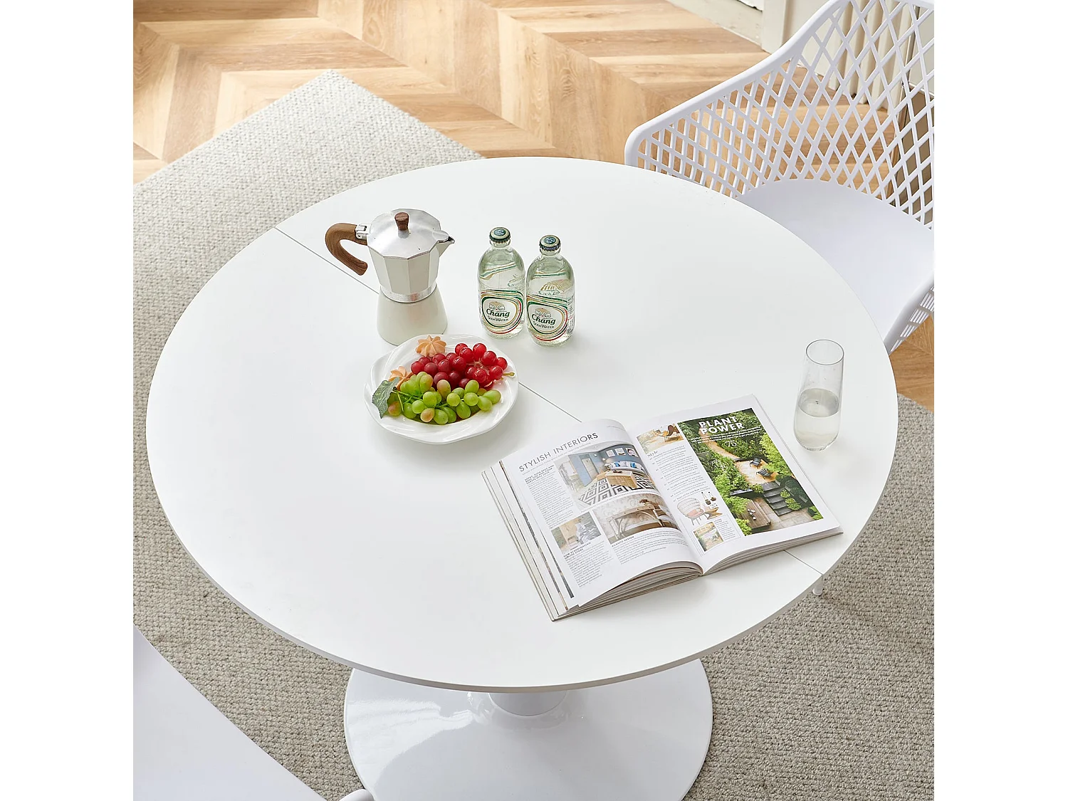 Table à Manger Ronde Moderne, Table de Bar, Convient pour la Cuisine, Salon et Bureau, pour 2 à 4 Personnes, Diamètre 100 cm--Blanc