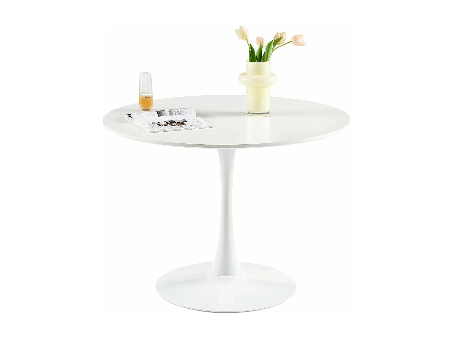 Table à Manger Ronde Moderne, Table de Bar, Convient pour la Cuisine, Salon et Bureau, pour 2 à 4 Personnes, Diamètre 100 cm--Blanc