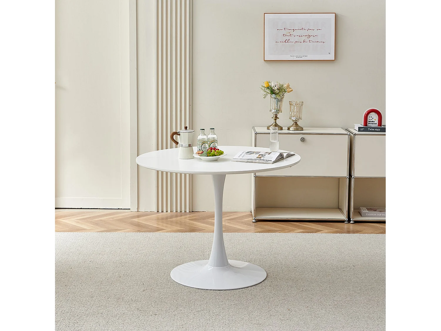 Table à Manger Ronde Moderne, Table de Bar, Convient pour la Cuisine, Salon et Bureau, pour 2 à 4 Personnes, Diamètre 100 cm--Blanc