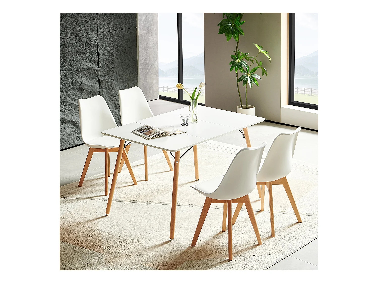 Table à Manger pour 4 à 6 Personnes au Style Moderne, Bureau, Adaptée à la Cuisine, Manger, Salon et au Bureau,120x80x73.5 cm--Blanc