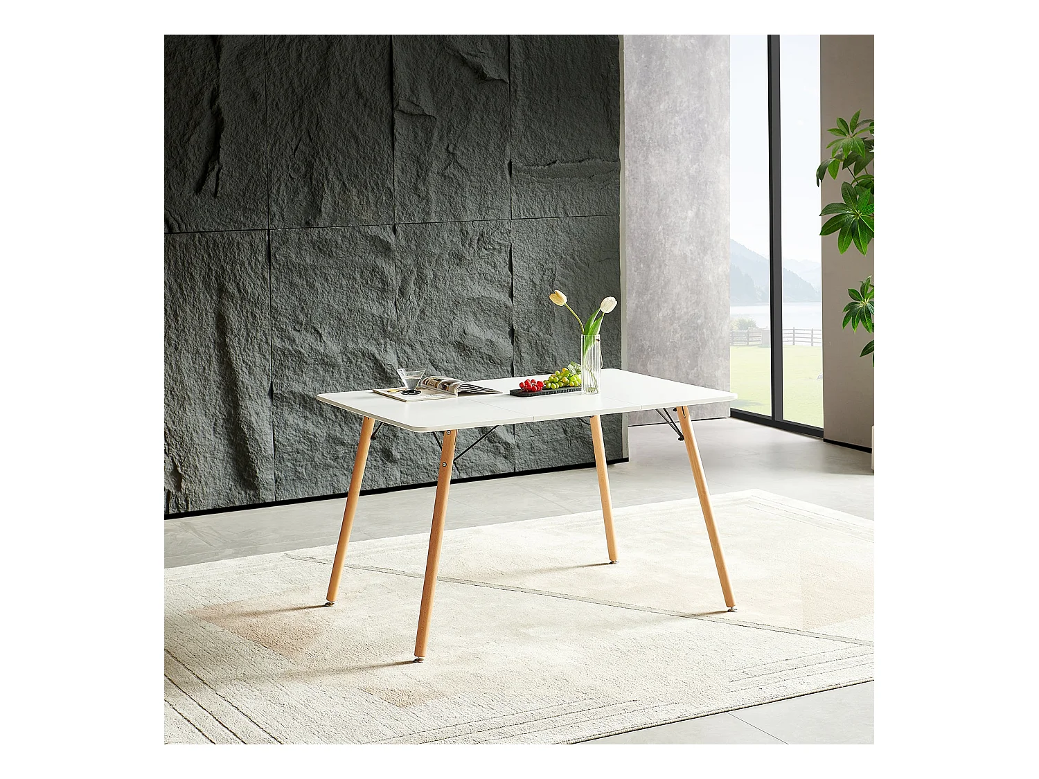 Table à Manger pour 4 à 6 Personnes au Style Moderne, Bureau, Adaptée à la Cuisine, Manger, Salon et au Bureau,120x80x73.5 cm--Blanc