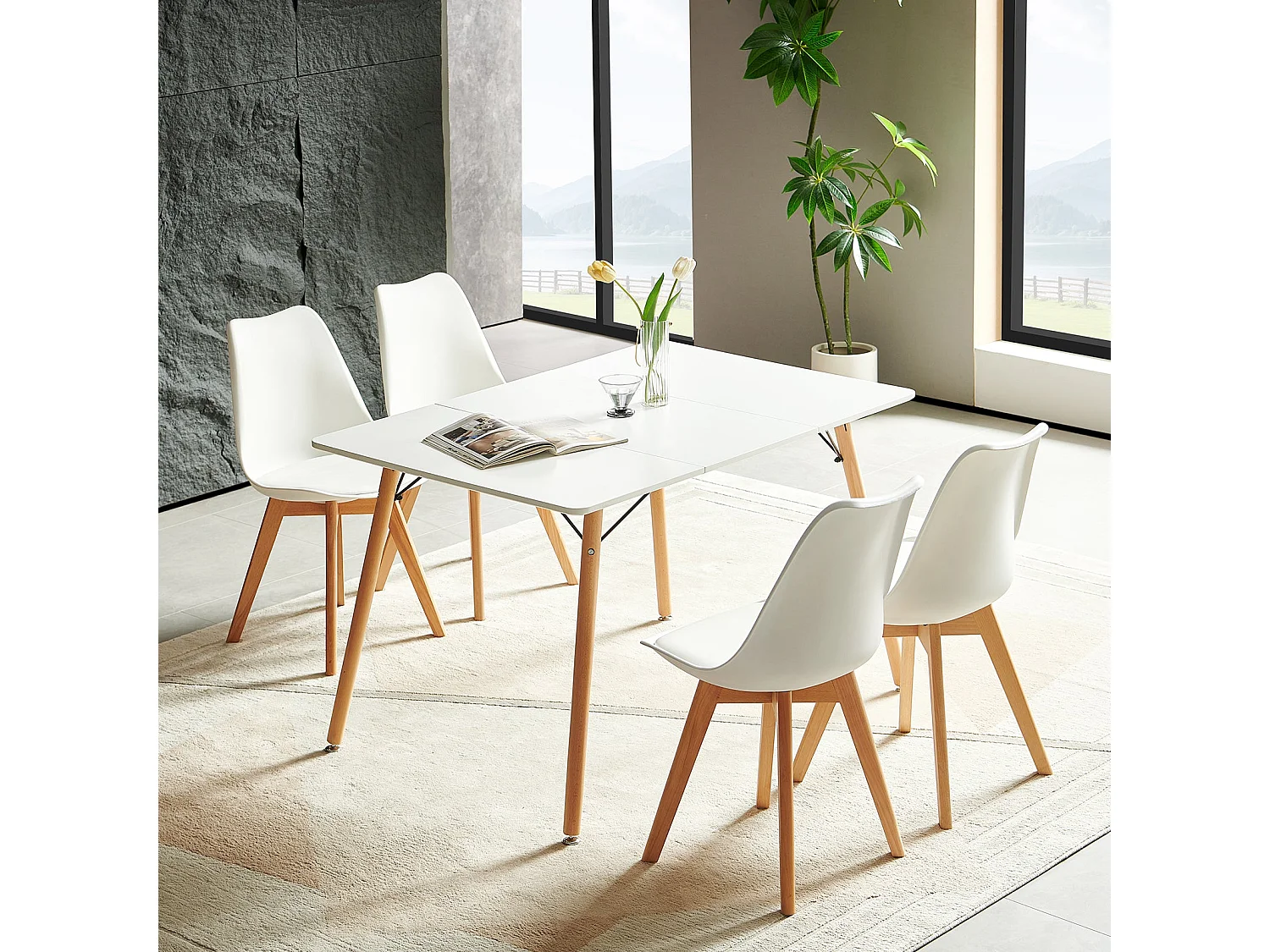 Table à Manger pour 4 à 6 Personnes au Style Moderne, Bureau, Adaptée à la Cuisine, Manger, Salon et au Bureau,120x80x73.5 cm--Blanc