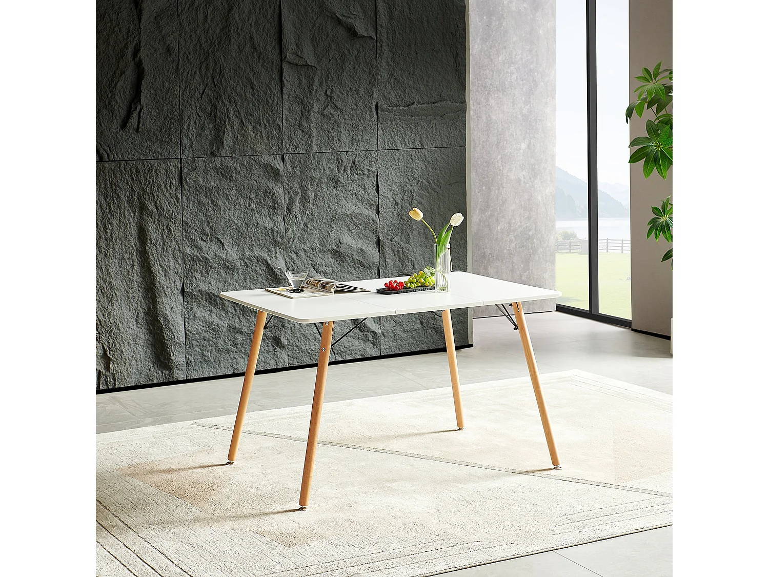 Table à Manger pour 4 à 6 Personnes au Style Moderne, Bureau, Adaptée à la Cuisine, Manger, Salon et au Bureau,120x80x73.5 cm--Blanc