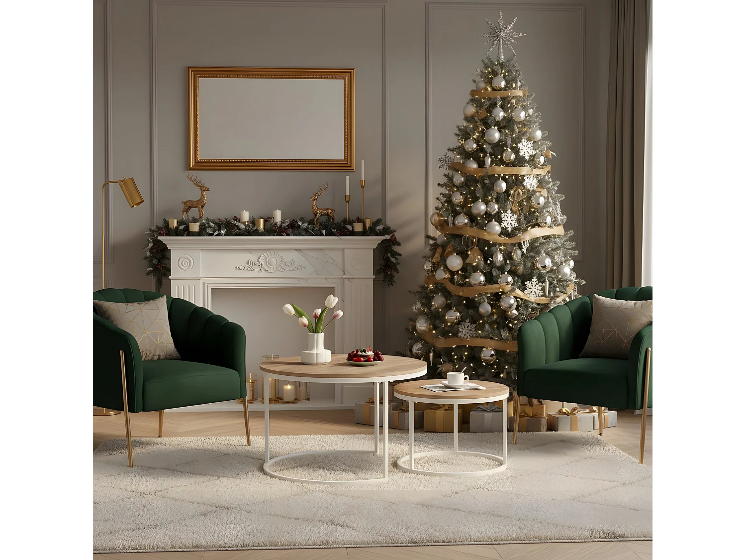 Lot de 2 Tables Basses Gigognes Rondes Style Scandinave - Table de Salon - 80 x 45 cm et 60 x 35 cm - Couleur Chêne