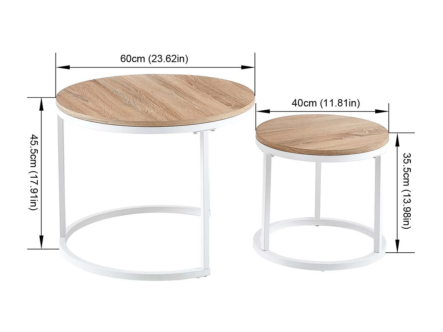 EGGREE Lot de 2 Tables Basses Gigognes Style Scandinave - Tables Basses Rondes pour Salon - 60 x 45 cm et 40 x 35 cm - Couleur Chêne