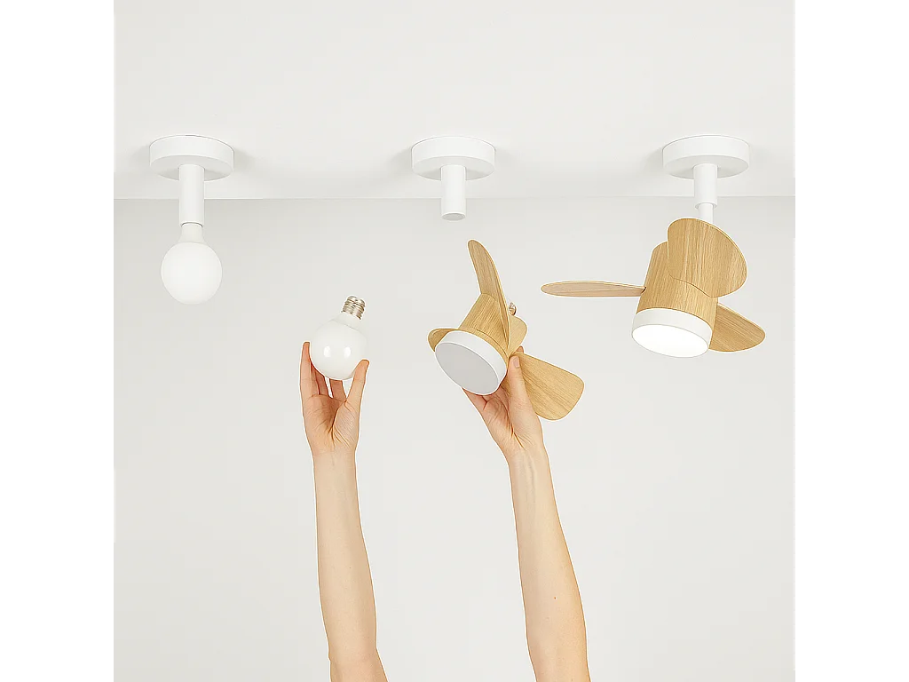 Ventilateur plafond Perenz blanc – LED 15W, pales ABS, 3 vitesses, silencieux, télécommande, E27, Ø36cm, style moderne