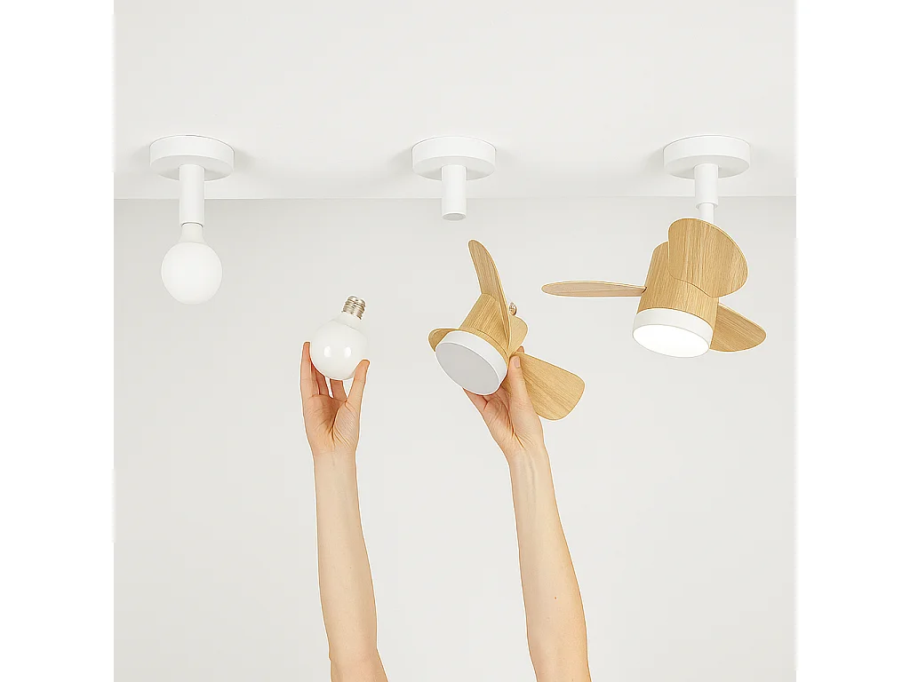 Weißer Deckenventilator Perenz mit 15-W-LED-Licht und ABS-Flügeln, 3 Geschwindigkeiten, geräuschlos, mit Fernbedienung, E27-Anschluss – Durchmesser 36 cm