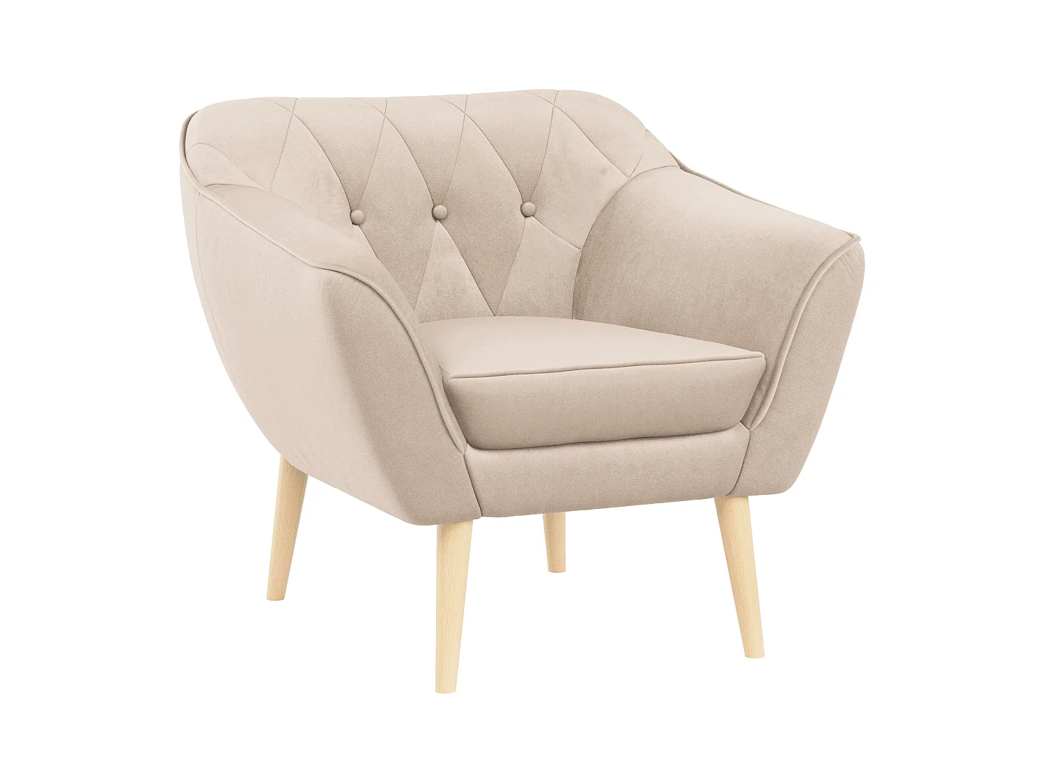 Sessel PIRS - 1-Sitzer, Skandinavisches Design, hoche Holzbeine - Beige Velvet