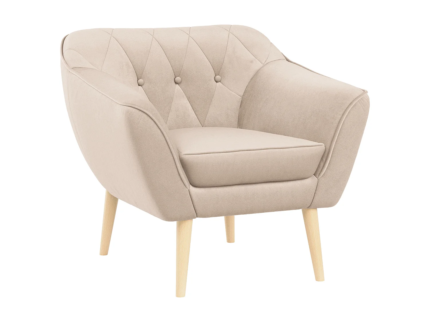 Sessel PIRS - 1-Sitzer, Skandinavisches Design, hoche Holzbeine - Beige Velvet