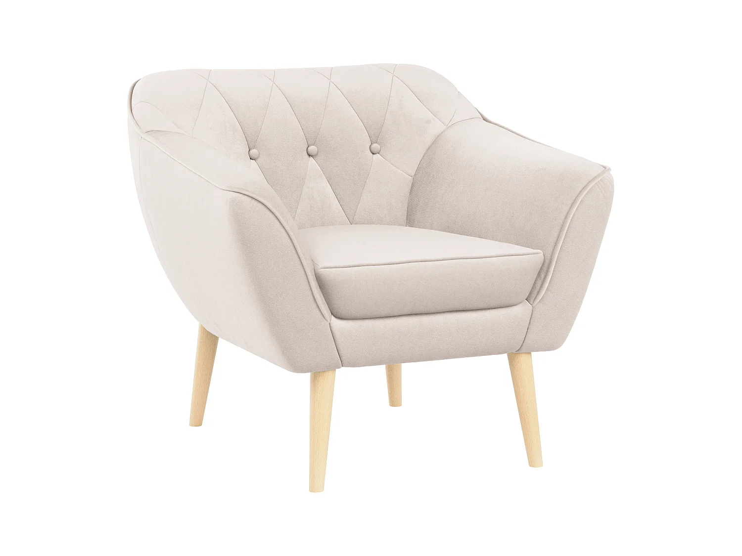 Sessel PIRS - 1-Sitzer, Skandinavisches Design, hoche Holzbeine - Creme Velvet