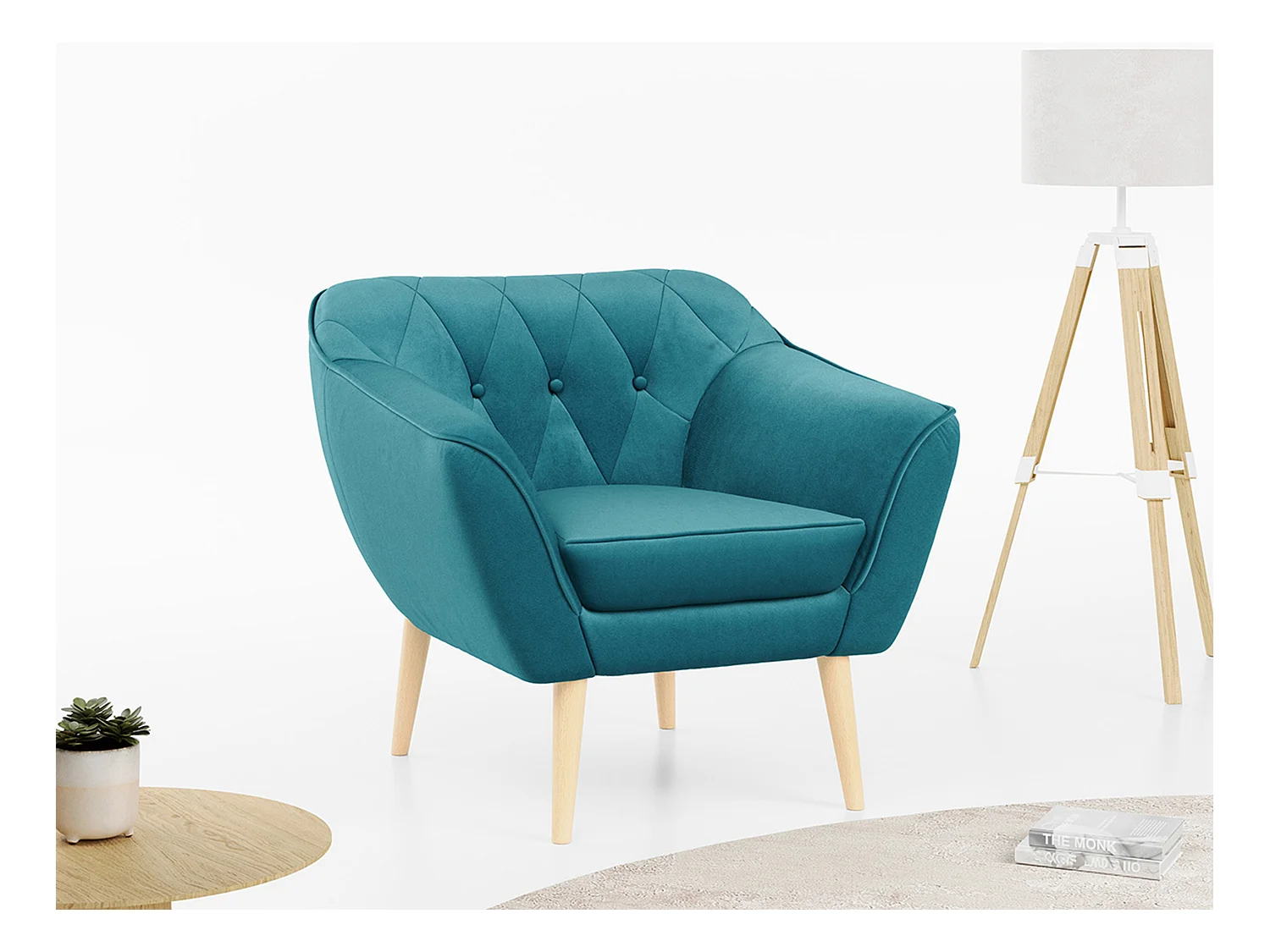 Sessel PIRS - 1-Sitzer, Skandinavisches Design, hoche Holzbeine - Blau Velvet