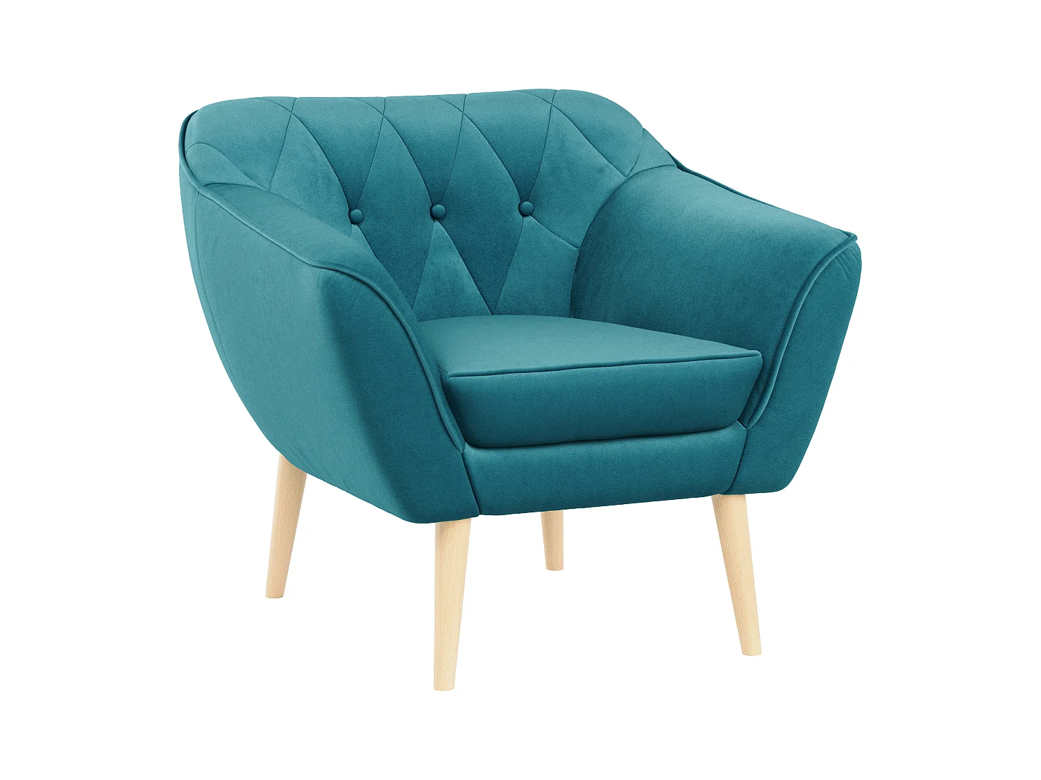 Sessel PIRS - 1-Sitzer, Skandinavisches Design, hoche Holzbeine - Blau Velvet