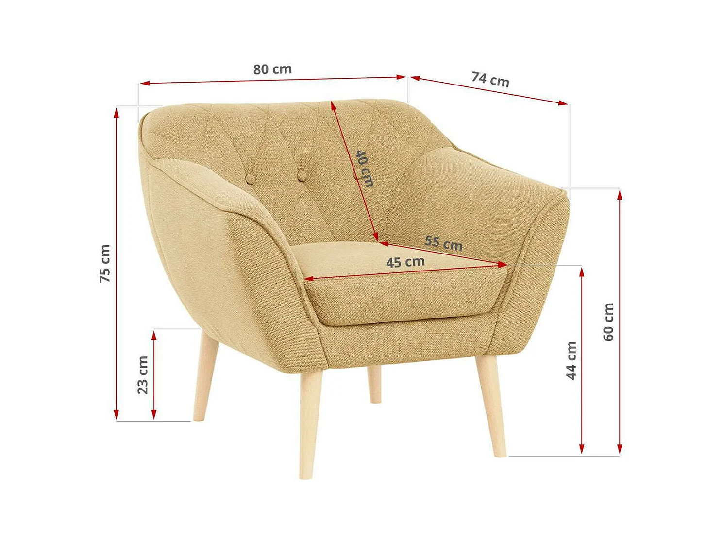 Sessel PIRS - 1-Sitzer, Skandinavisches Design, hoche Holzbeine - Gelb Stukture