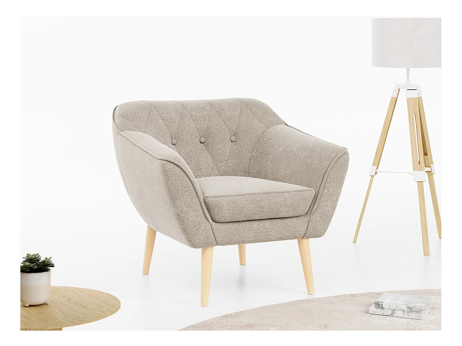 Sessel PIRS - 1-Sitzer, Skandinavisches Design, hoche Holzbeine - Beige Stukture