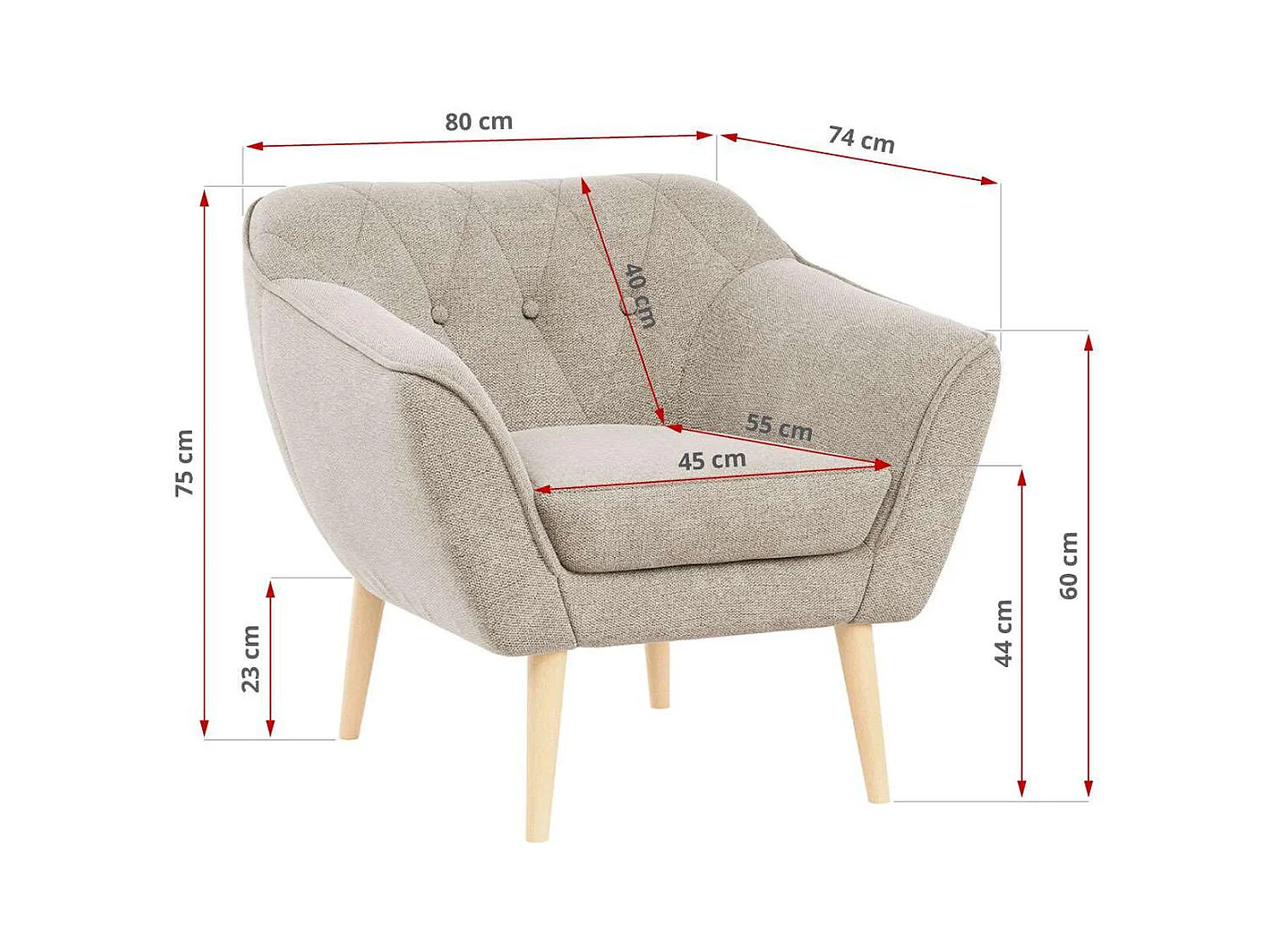 Sessel PIRS - 1-Sitzer, Skandinavisches Design, hoche Holzbeine - Beige Stukture