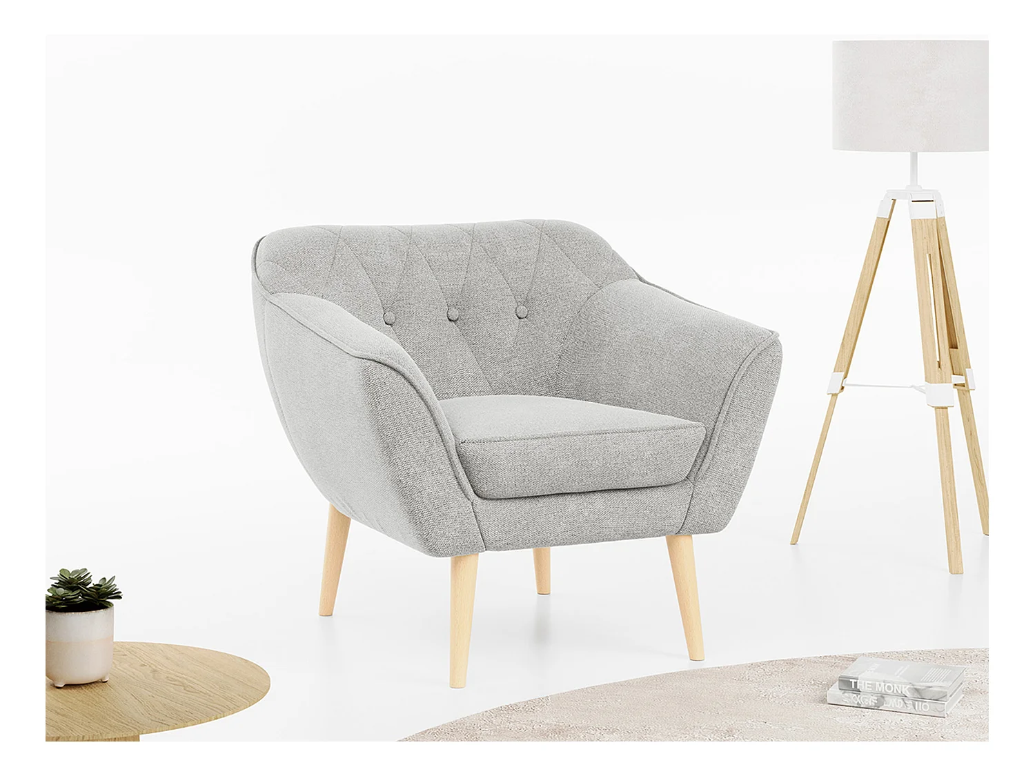 Sessel PIRS - 1-Sitzer, Skandinavisches Design, hoche Holzbeine - Hellgrau Stukture