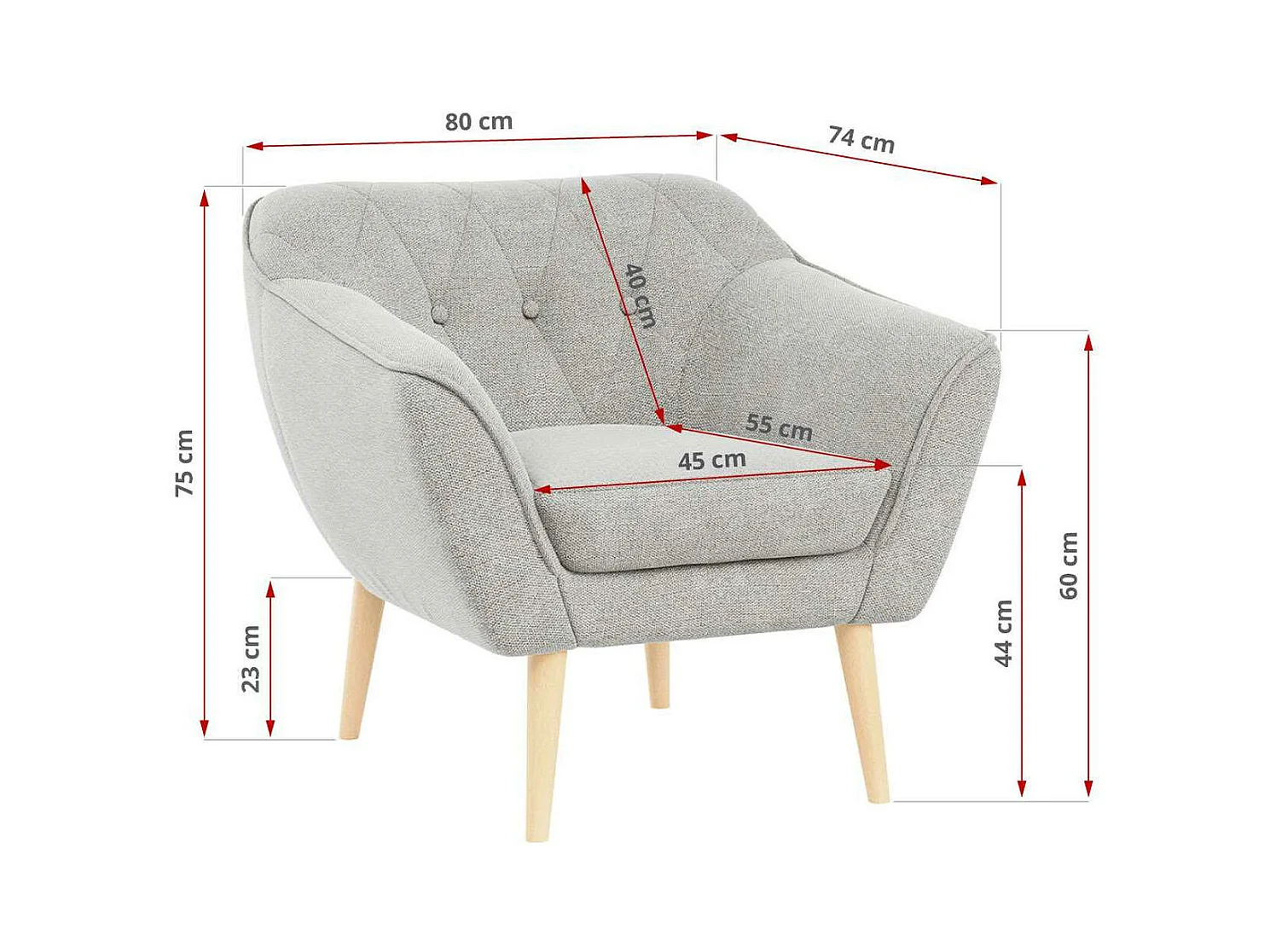 Sessel PIRS - 1-Sitzer, Skandinavisches Design, hoche Holzbeine - Hellgrau Stukture