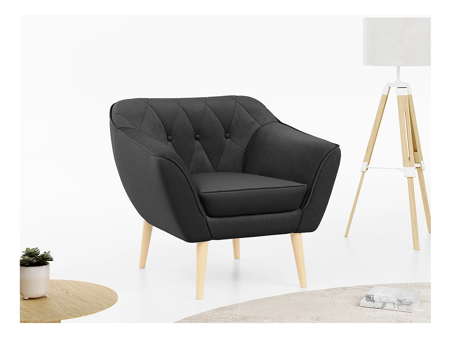 Sessel PIRS - 1-Sitzer, Skandinavisches Design, hoche Holzbeine - Grau Velvet