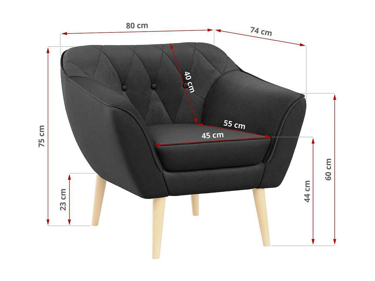 Sessel PIRS - 1-Sitzer, Skandinavisches Design, hoche Holzbeine - Grau Velvet