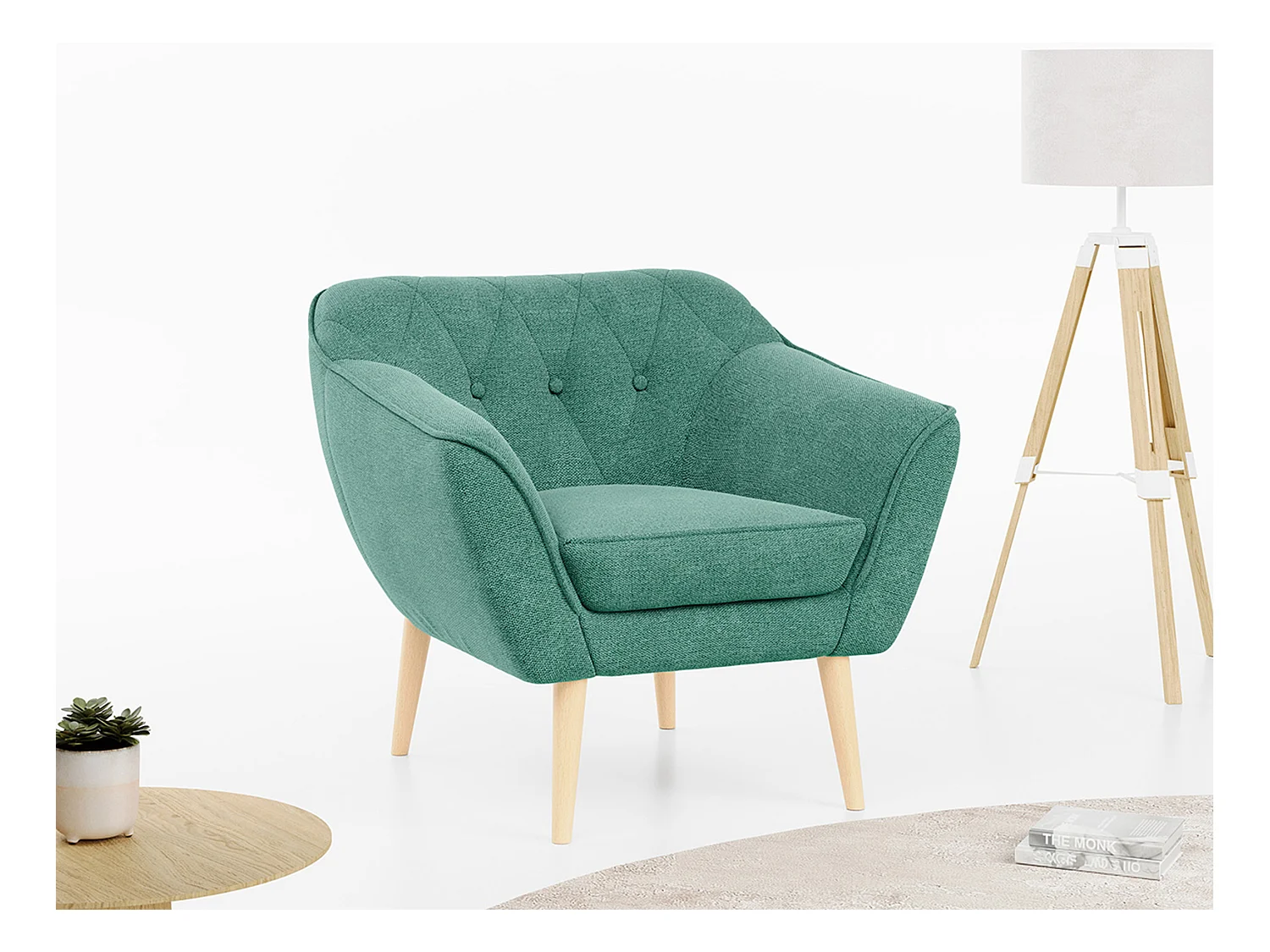 Sessel PIRS - 1-Sitzer, Skandinavisches Design, hoche Holzbeine - Grün Stukture