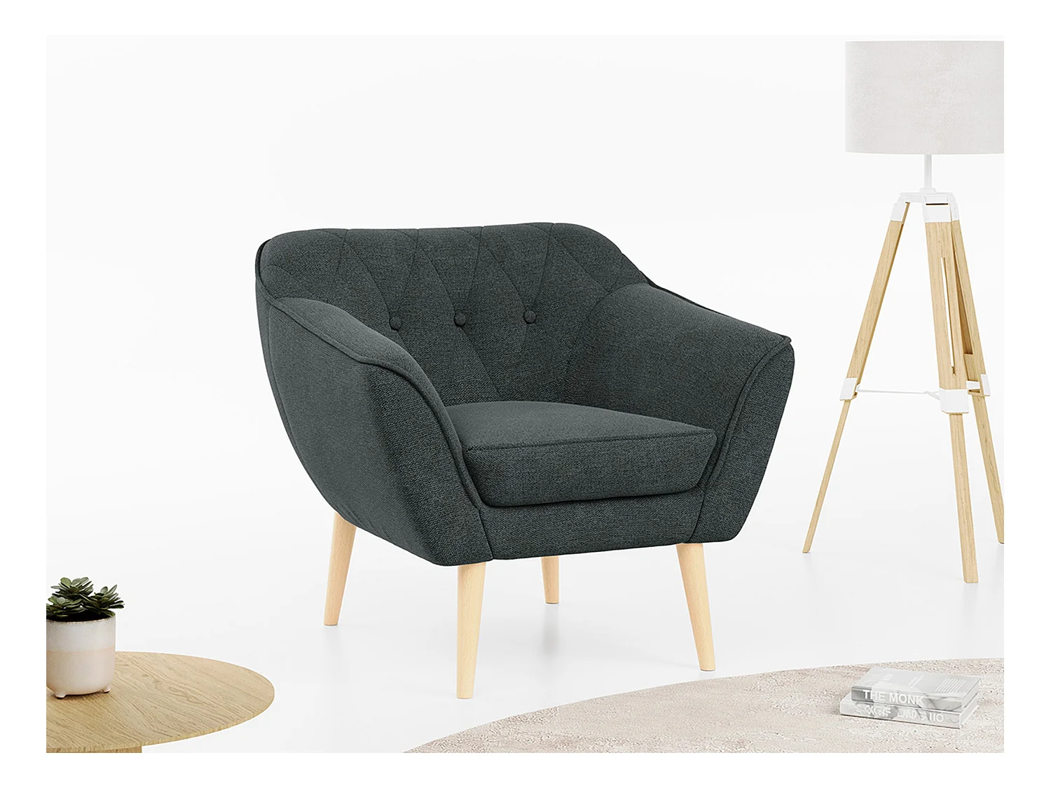 Sessel PIRS - 1-Sitzer, Skandinavisches Design, hoche Holzbeine - Dunkelgrau Stukture