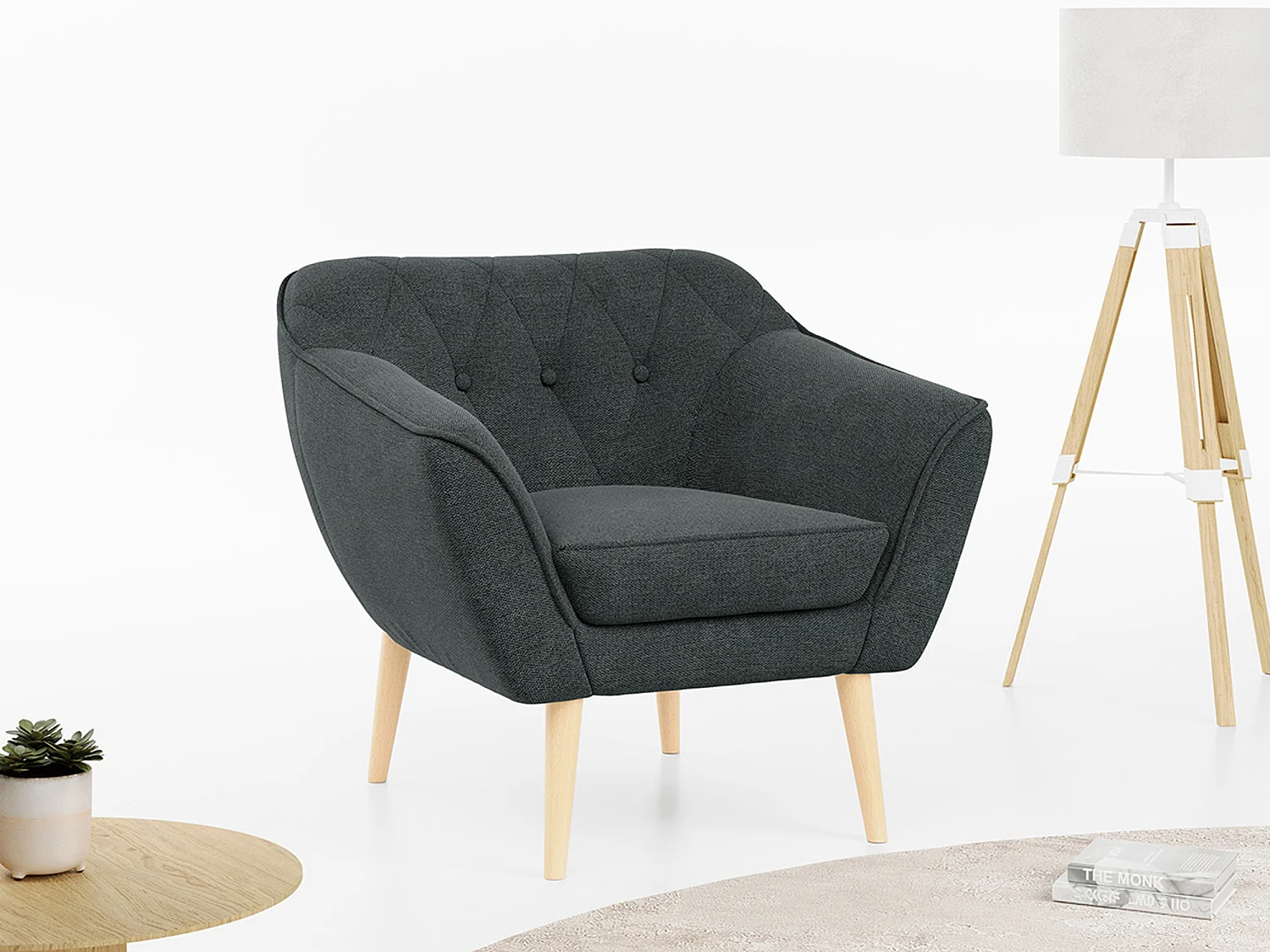 Sessel PIRS - 1-Sitzer, Skandinavisches Design, hoche Holzbeine - Dunkelgrau Stukture