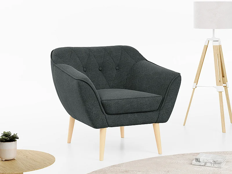Sessel PIRS - 1-Sitzer, Skandinavisches Design, hoche Holzbeine - Dunkelgrau Stukture