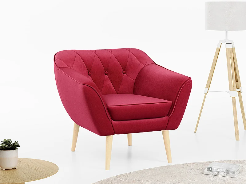 Sessel PIRS - 1-Sitzer, Skandinavisches Design, hoche Holzbeine - Rot Velvet
