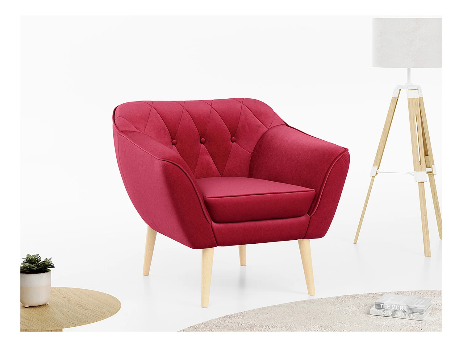 Sessel PIRS - 1-Sitzer, Skandinavisches Design, hoche Holzbeine - Rot Velvet