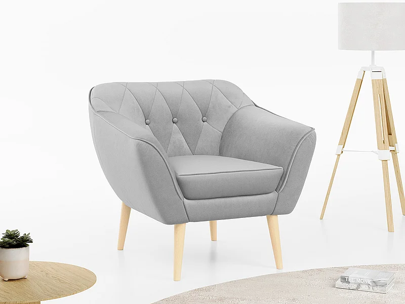 Sessel PIRS - 1-Sitzer, Skandinavisches Design, hoche Holzbeine - Hellgrau Velvet