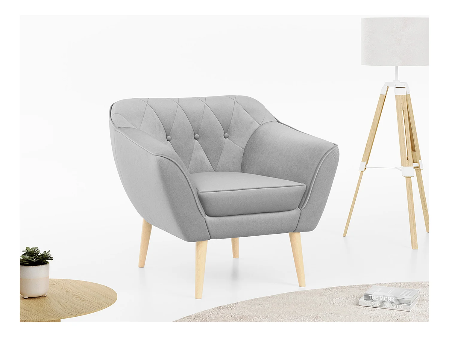 Sessel PIRS - 1-Sitzer, Skandinavisches Design, hoche Holzbeine - Hellgrau Velvet