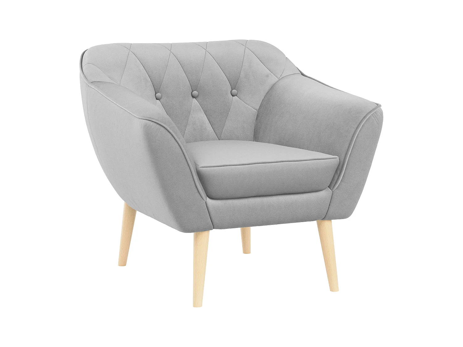 Sessel PIRS - 1-Sitzer, Skandinavisches Design, hoche Holzbeine - Hellgrau Velvet