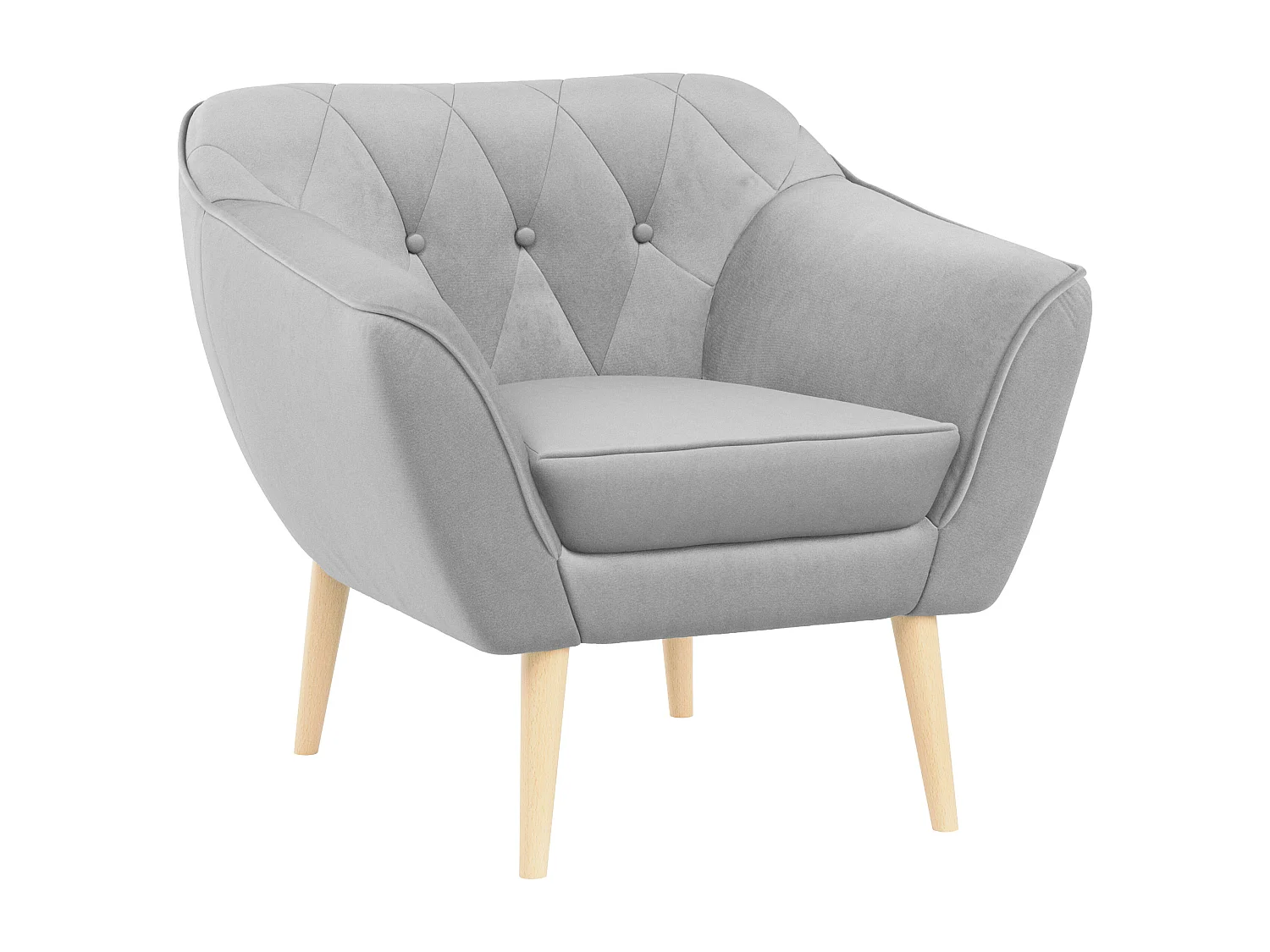 Sessel PIRS - 1-Sitzer, Skandinavisches Design, hoche Holzbeine - Hellgrau Velvet