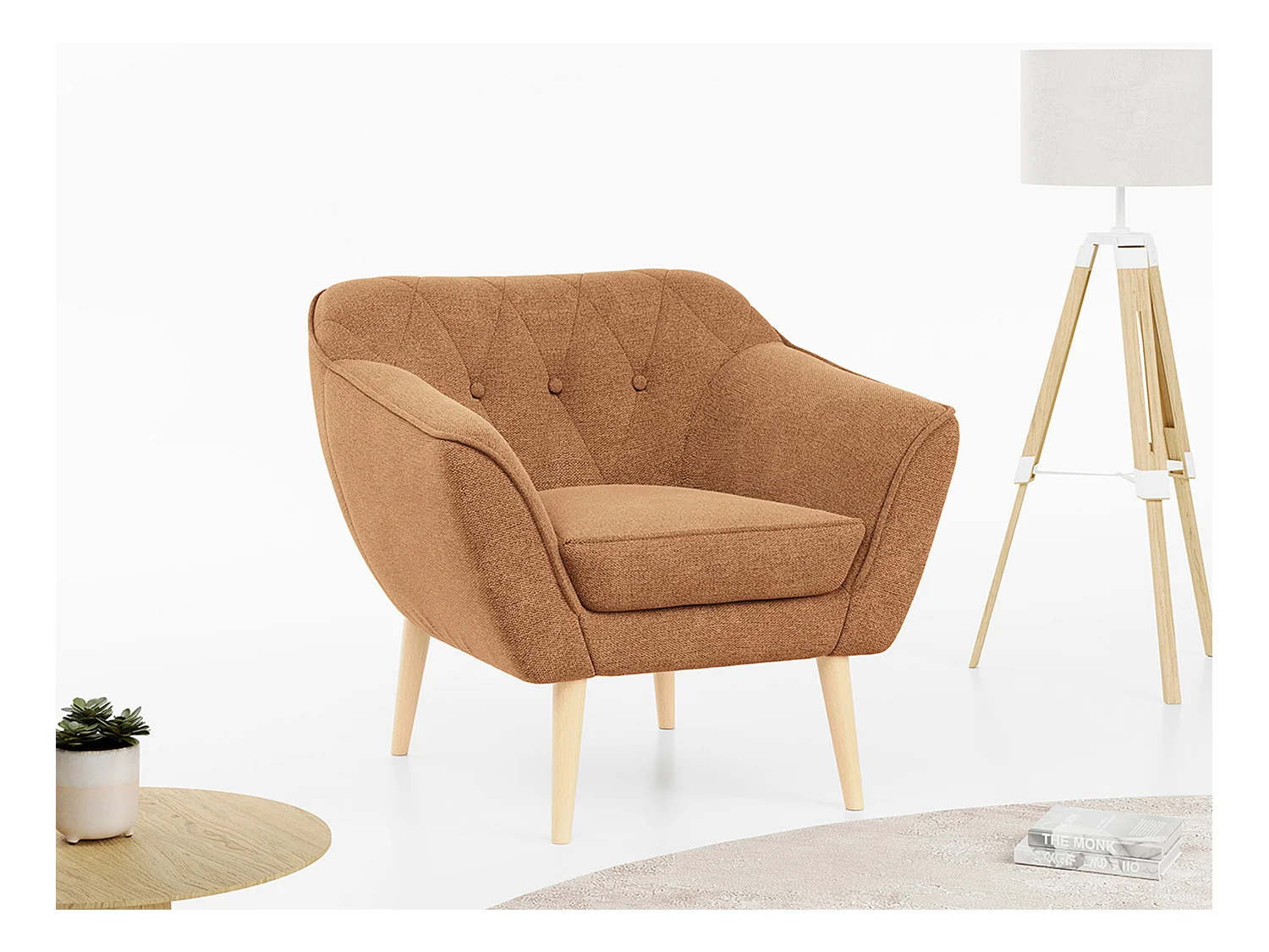 Sessel PIRS - 1-Sitzer, Skandinavisches Design, hoche Holzbeine - Orange Stukture