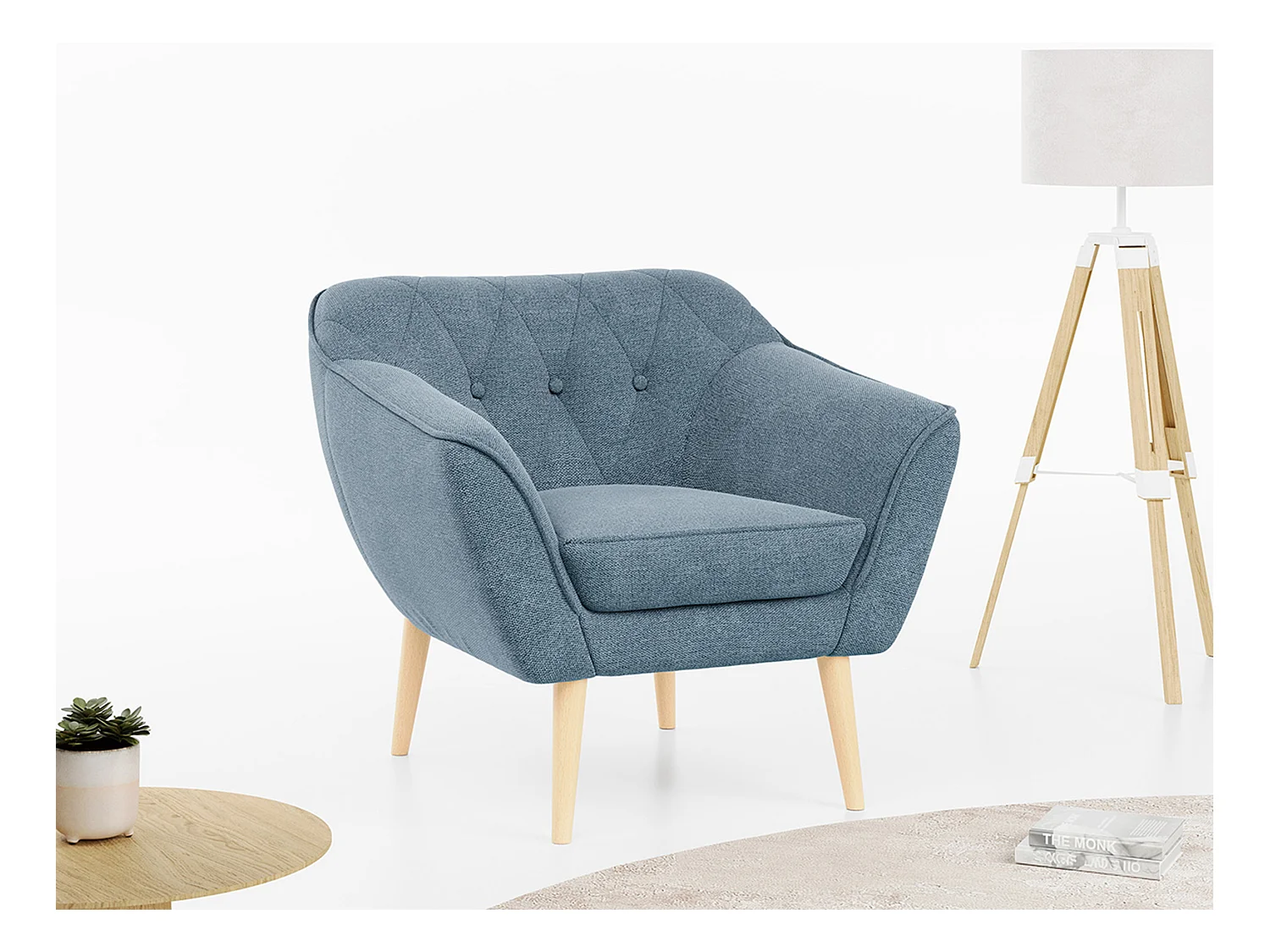 Sessel PIRS - 1-Sitzer, Skandinavisches Design, hoche Holzbeine - Blau Stukture